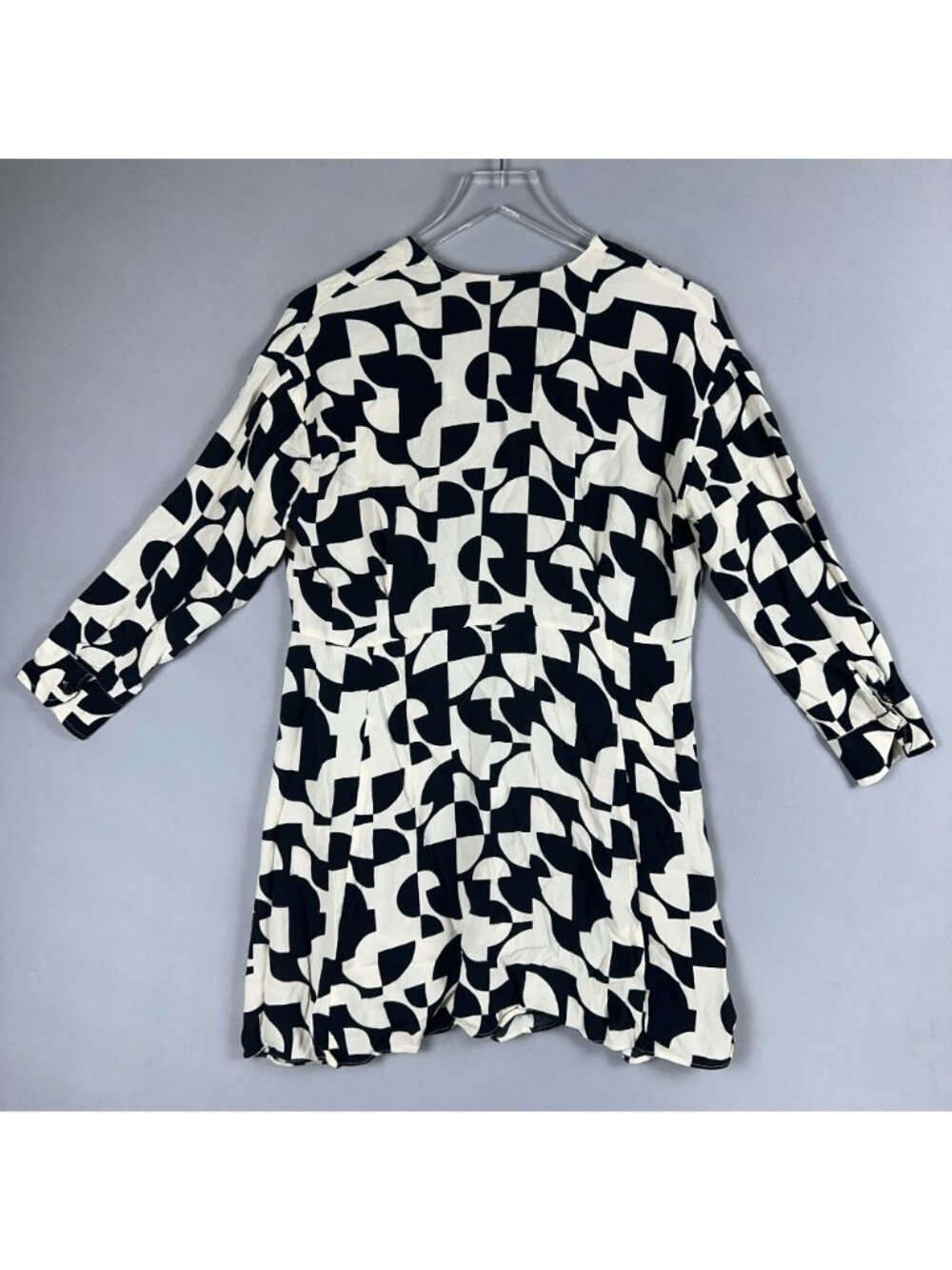 Zara Dress Size XS Black White Abstract Print V-Neck Button-Down 3/4 Sleeves - Picture 5 of 12